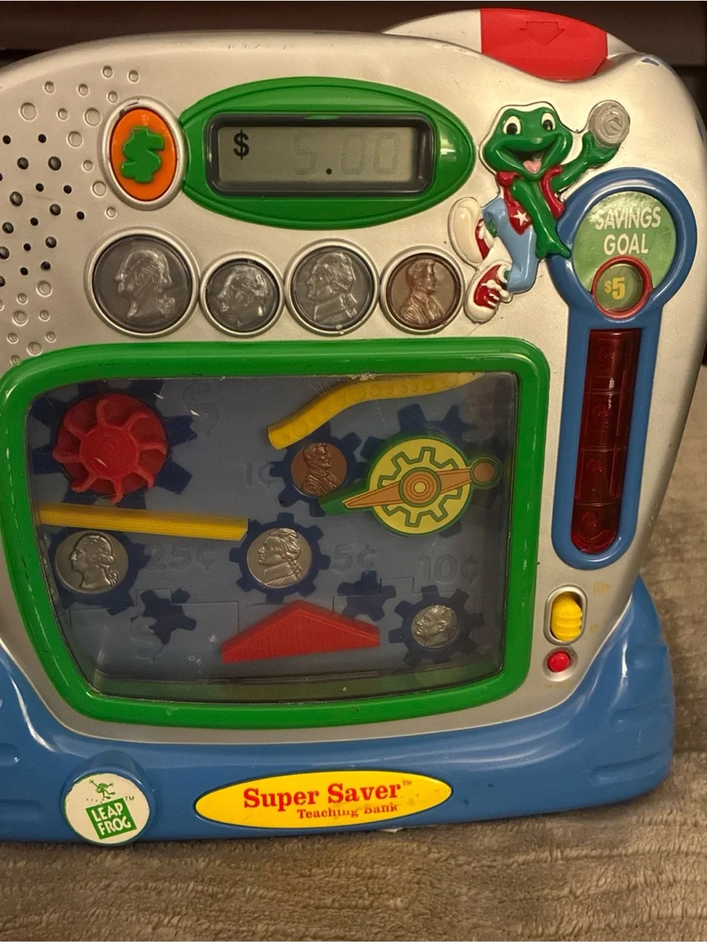 HTF Vintage Leap Frog Super Saver Teaching Bank Toy Counts Money WORKS